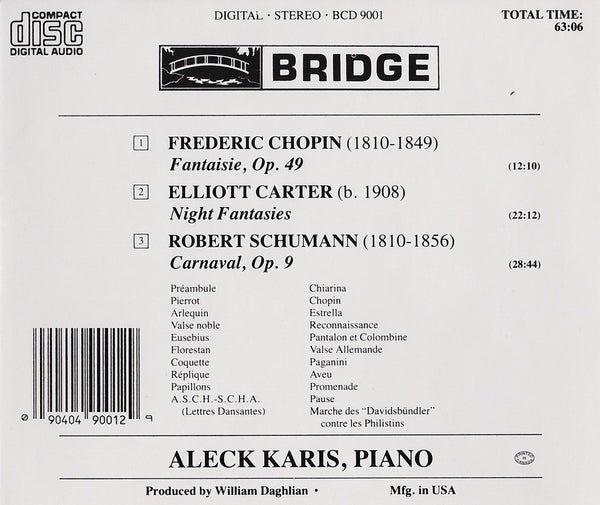 その他 Schumann/Chopin/Grieg: the Cas Alex Karis, piano: Music of Chopin, Carter and Schumann – Bridge