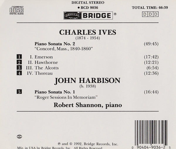Piano Sonatas of Ives and Harbison Robert Shannon, piano BRIDGE