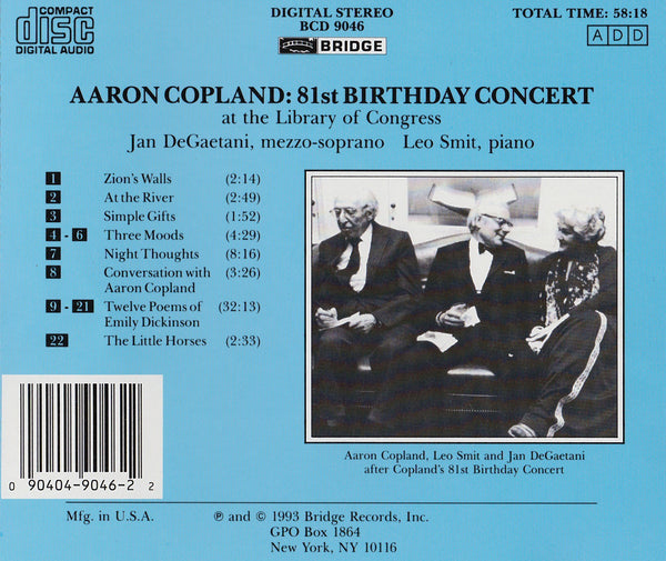 Aaron Copland 81st Birthday Concert BRIDGE 9046 – Bridge Records