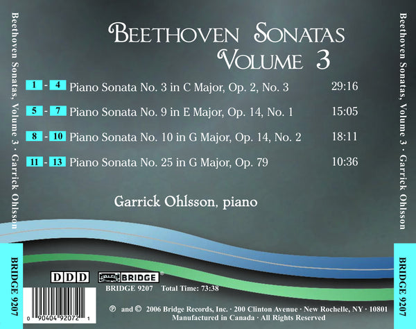 Garrick Ohlsson: Beethoven Sonatas, Vol. 3 BRIDGE 9207 – Bridge