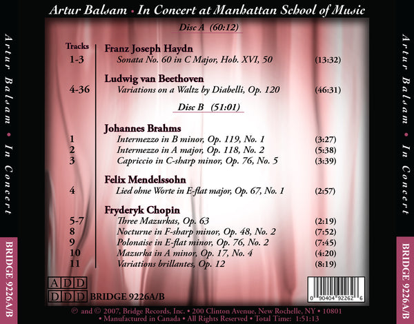 Artur Balsam in Concert at the Manhattan School of Music BRIDGE