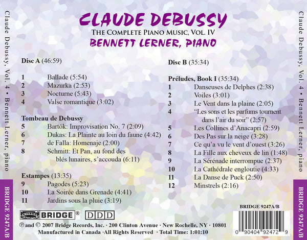 Debussy Complete Piano Music Vol 4 Bennett Lerner Piano Bridge 924