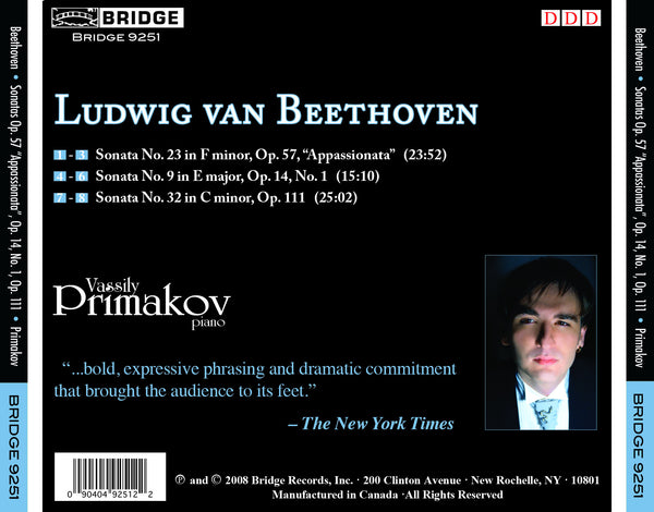 Beethoven Sonatas Vassily Primakov, piano BRIDGE 9251 – Bridge Records