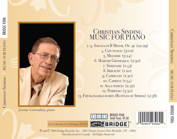 Christian Sinding: Music for Piano; Jerome Lowenthal, piano BRIDGE