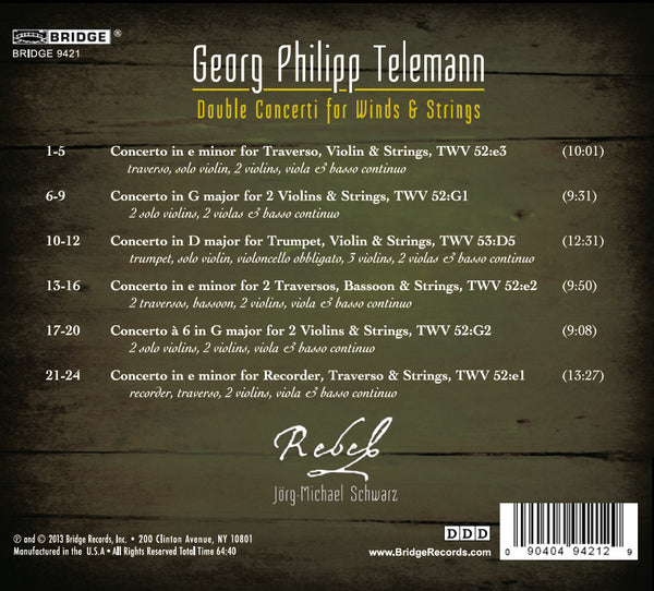 Rebel performs Georg Philipp Telemann: Double Concerti BRIDGE 9421