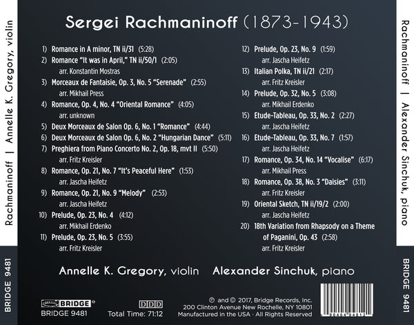 Rachmaninoff - Complete Music & Transcriptions for Violin &amp