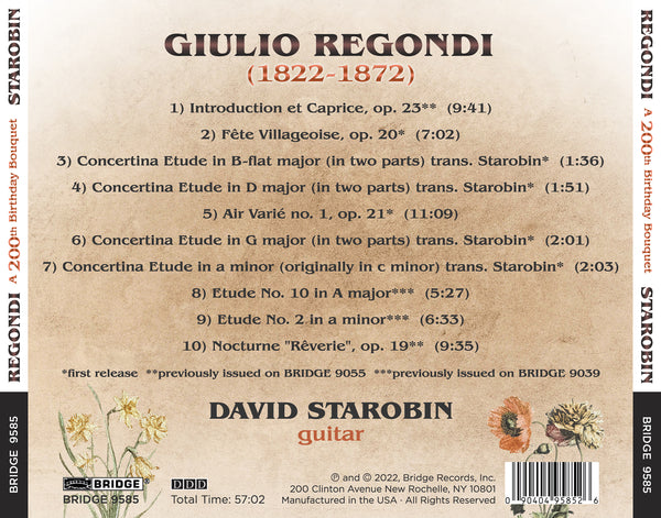 Giulio Regondi: A 200th Birthday Bouquet; David Starobin